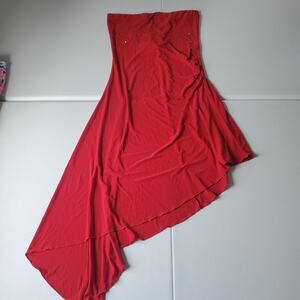 Y2K Fairy Capricho Dress Women Large Red Beaded Strapless Asym Hem Party Formal